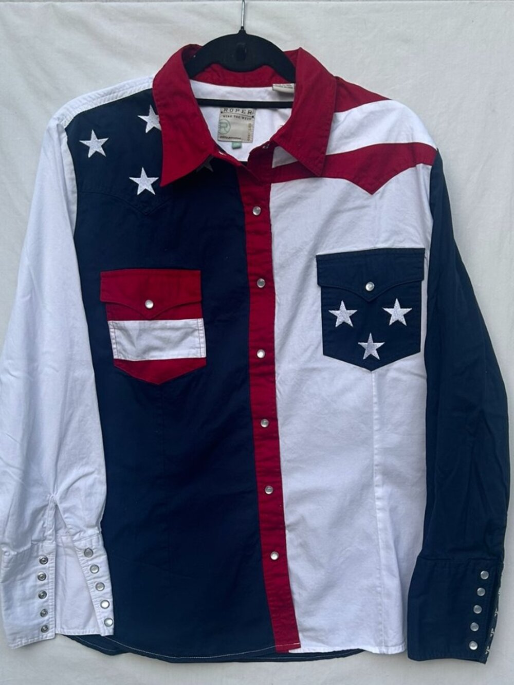 Roper Mens Pearl Snap Shirt Texas 1X Red Blue White Western Rodeo
